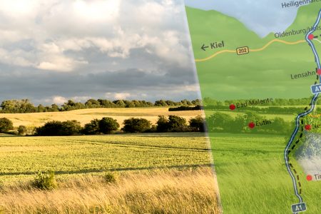 Transparente Anfahrtskarte mit Heide im Hintergrund