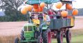 Kinder fahren im Traktoranhänger mit