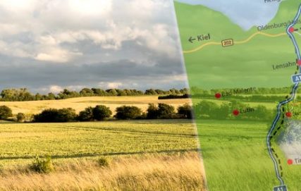 Transparente Anfahrtskarte mit Heide im Hintergrund